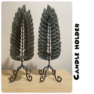 🕯️🌻VERDI GREEN IRON LEAF DECORATIVE CANDLE HOLDER…NWT…